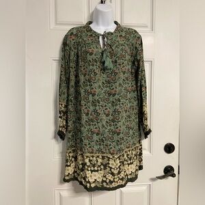 T19a- NATURAL LIFE Olive Floral BOHO PEASANT Midi Dress